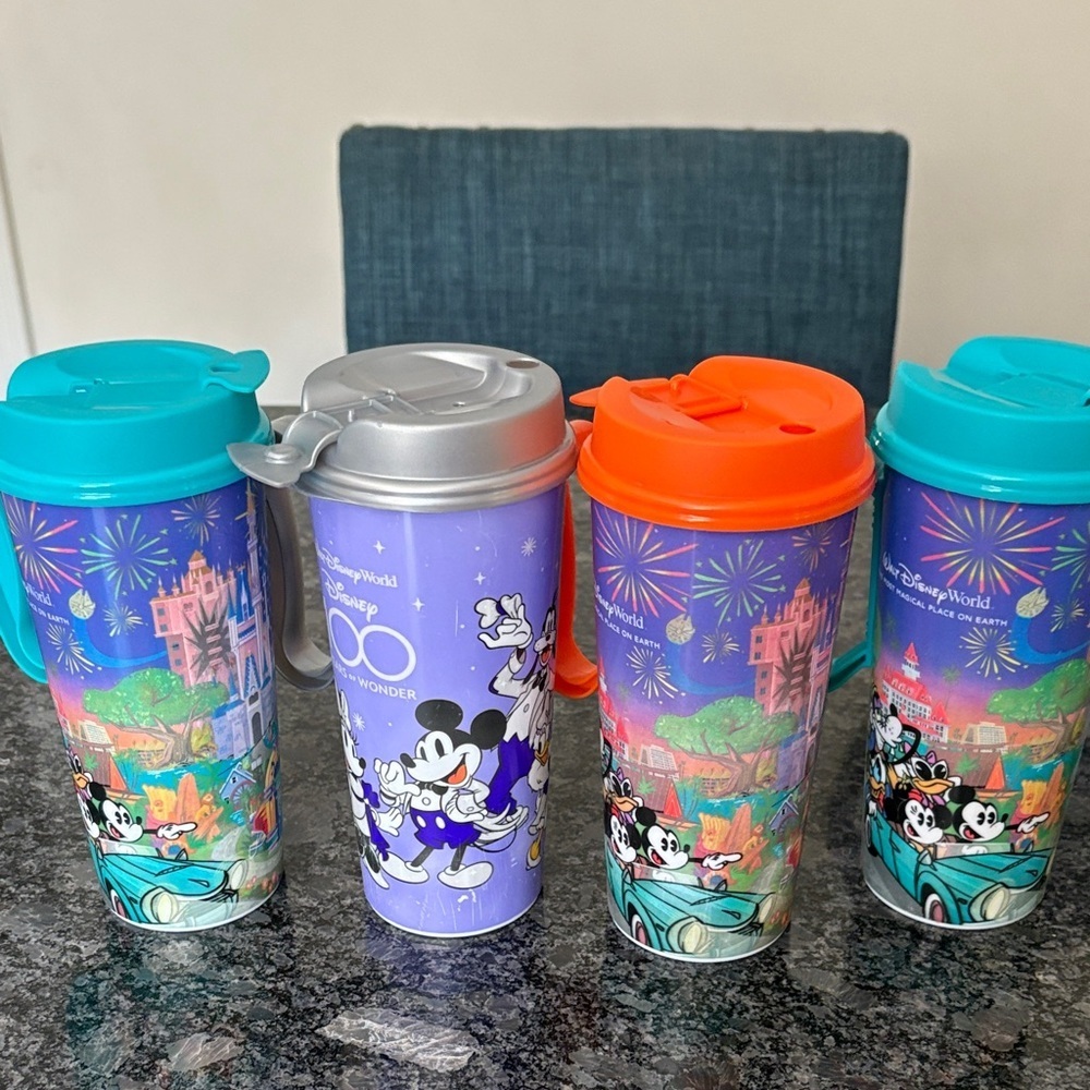 Disney Colorful Travel Mug Set - Blue, Orange, Silver, Purple
